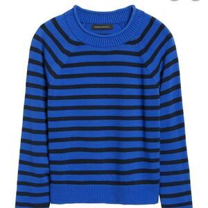 Banana Republic Stripe Cotton Blend Cropped Sweater in Blue/Black NEW